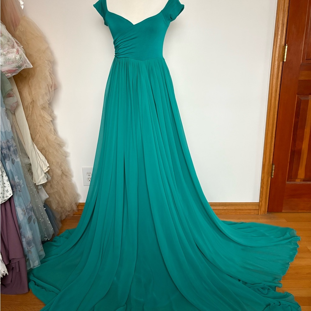 Elegant Sew Trendy Accessories Teal Maternity Gown